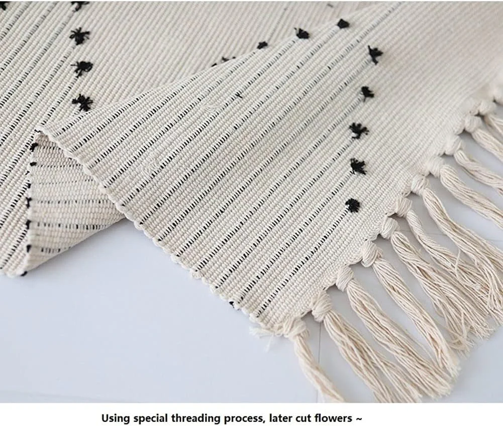 Boho Bathroom Rugs 2'X3' Cotton Hand Woven Area Rug with Tassels Cute Checkerboard Tufted Rug Farmhouse Throw Rug for Laundry Bedroom Living Room Entryway