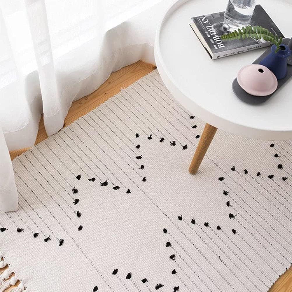 Boho Bathroom Rugs 2'X3' Cotton Hand Woven Area Rug with Tassels Cute Checkerboard Tufted Rug Farmhouse Throw Rug for Laundry Bedroom Living Room Entryway