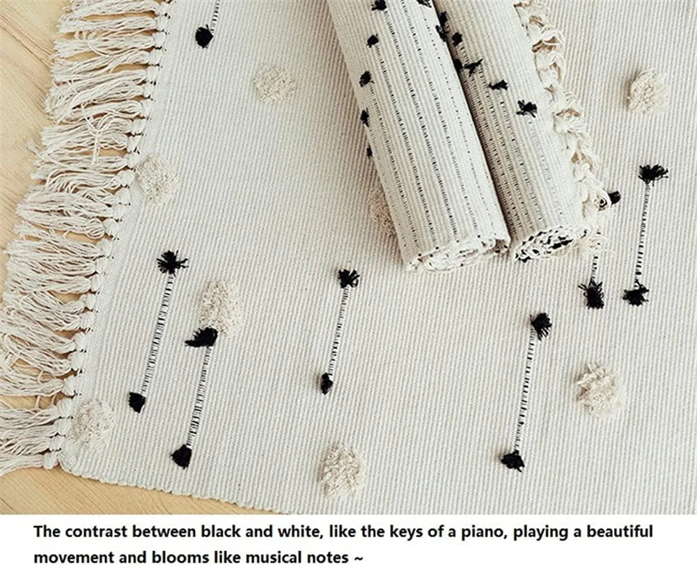 Boho Bathroom Rugs 2'X3' Cotton Hand Woven Area Rug with Tassels Cute Checkerboard Tufted Rug Farmhouse Throw Rug for Laundry Bedroom Living Room Entryway