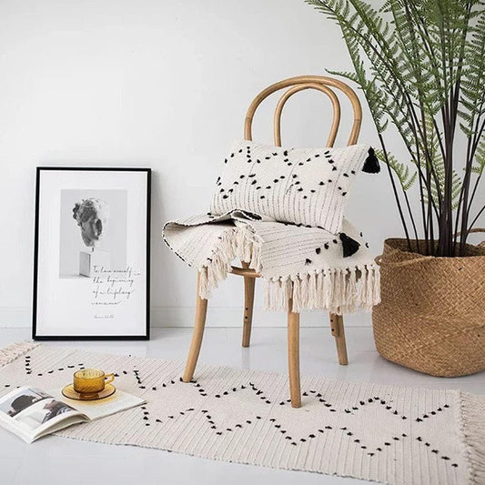 Boho Bathroom Rugs 2'X3' Cotton Hand Woven Area Rug with Tassels Cute Checkerboard Tufted Rug Farmhouse Throw Rug for Laundry Bedroom Living Room Entryway