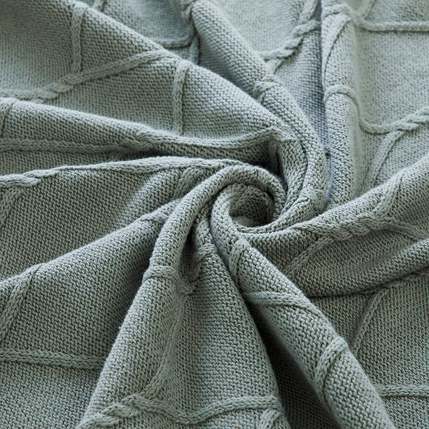 100% Cotton Sage Green Cable Knit Throw Blanket for Couch, Sofa with Bonus Laundering Bag for Couch Sofa Bed – Lightweight 50 X 63, Extra Cozy, Machine Washable, Home Décor