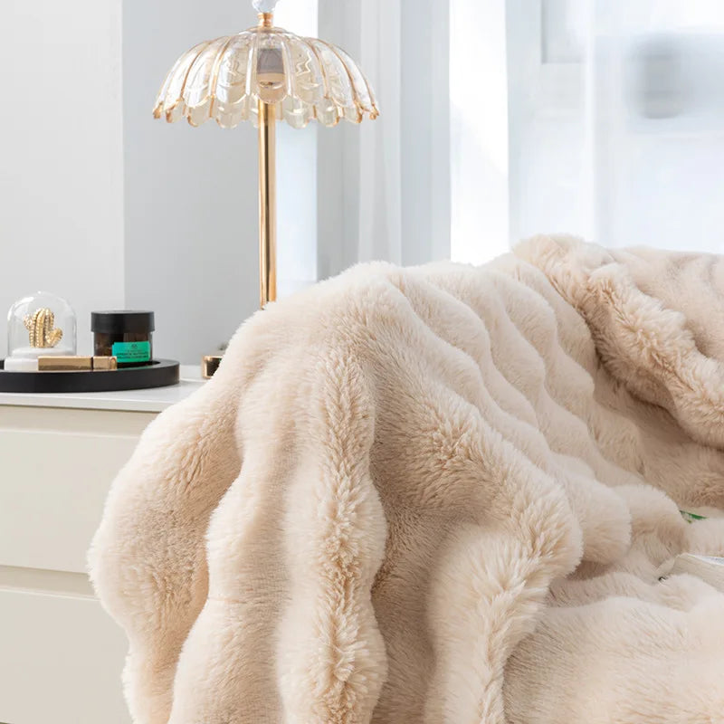 Coral Velvet Bubble Rabbit Flannel Blanket - All-Season 