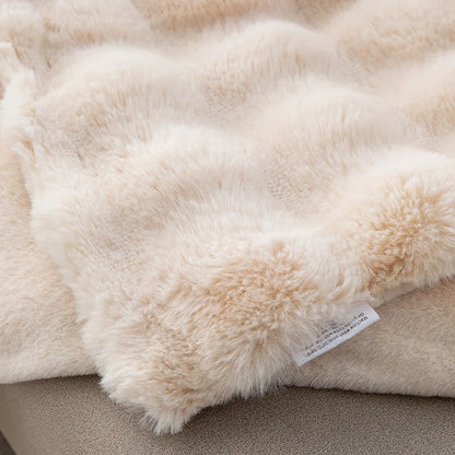 Coral Velvet Bubble Rabbit Flannel Blanket - All-Season 