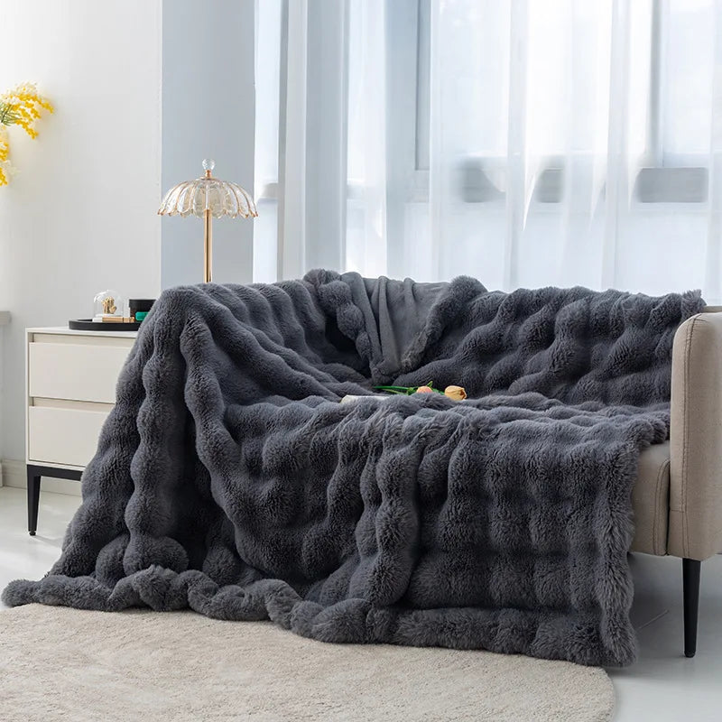 Coral Velvet Bubble Rabbit Flannel Blanket - All-Season 