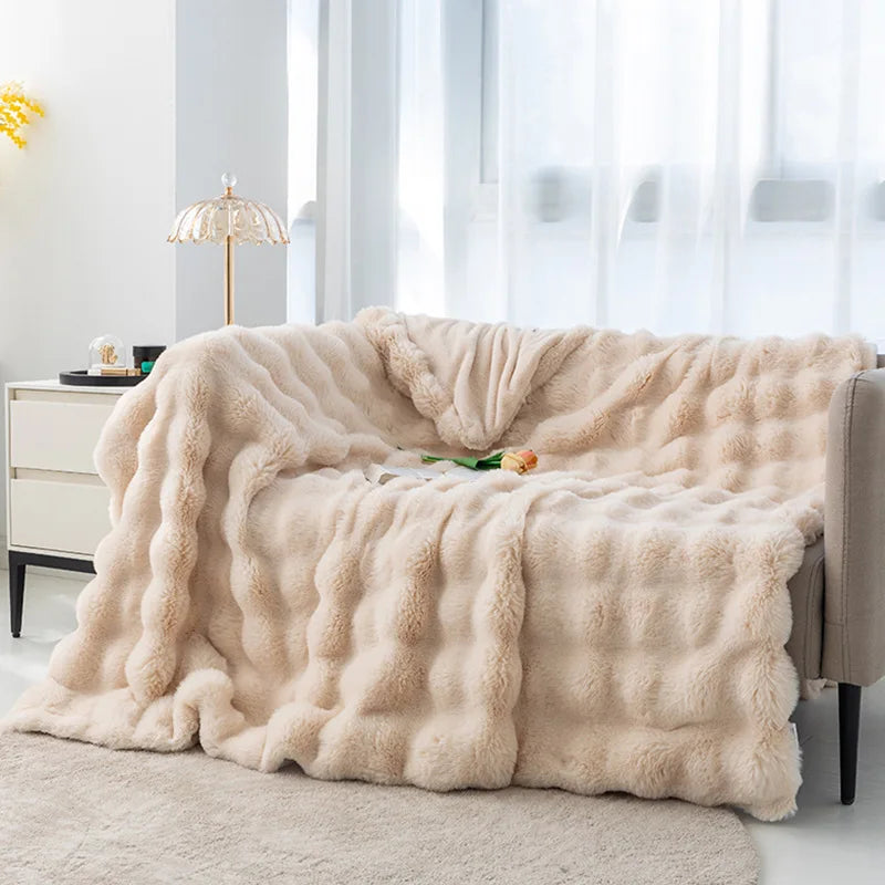 Coral Velvet Bubble Rabbit Flannel Blanket - All-Season 