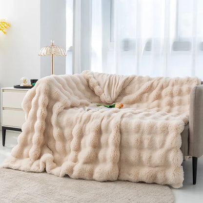Coral Velvet Bubble Rabbit Flannel Blanket - All-Season 