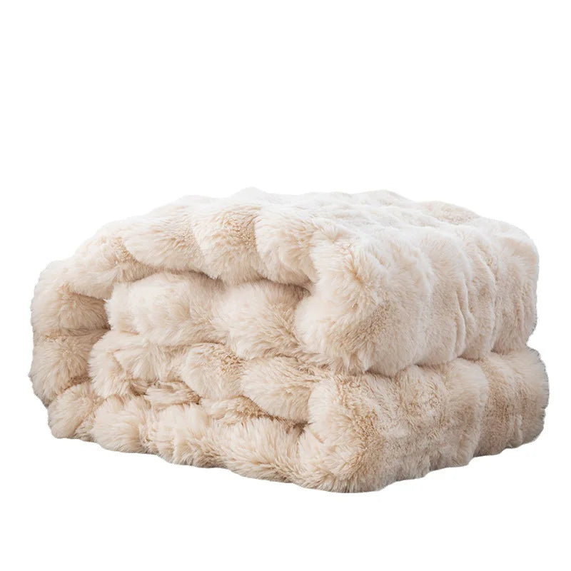 Coral Velvet Bubble Rabbit Flannel Blanket - All-Season 