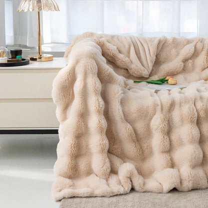 Coral Velvet Bubble Rabbit Flannel Blanket - All-Season 
