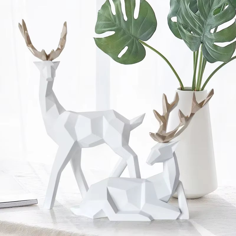 3D Solid Animal Sculpture Geometry Deer Statue Art Articles Living Room Table Decorations for Christmas Gift