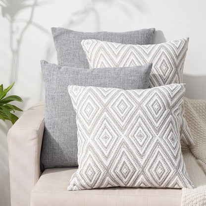 Decorative Pillow Covers Couch Throw for Couch, Sofa, Bed, 18X18 Inch Set of 4 Polyester Farmhouse Covers, Grey