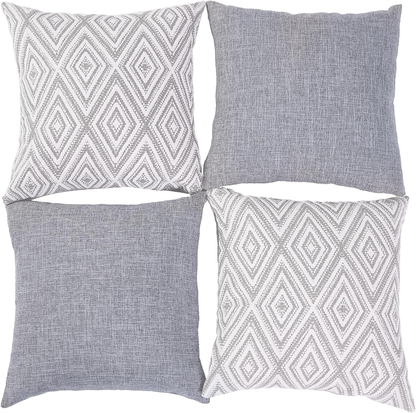 Decorative Pillow Covers Couch Throw for Couch, Sofa, Bed, 18X18 Inch Set of 4 Polyester Farmhouse Covers, Grey