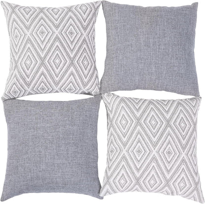 Decorative Pillow Covers Couch Throw for Couch, Sofa, Bed, 18X18 Inch Set of 4 Polyester Farmhouse Covers, Grey